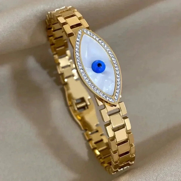 Evil Eye Stainless Steel Bangle Bracelet - Picture 2 of 6